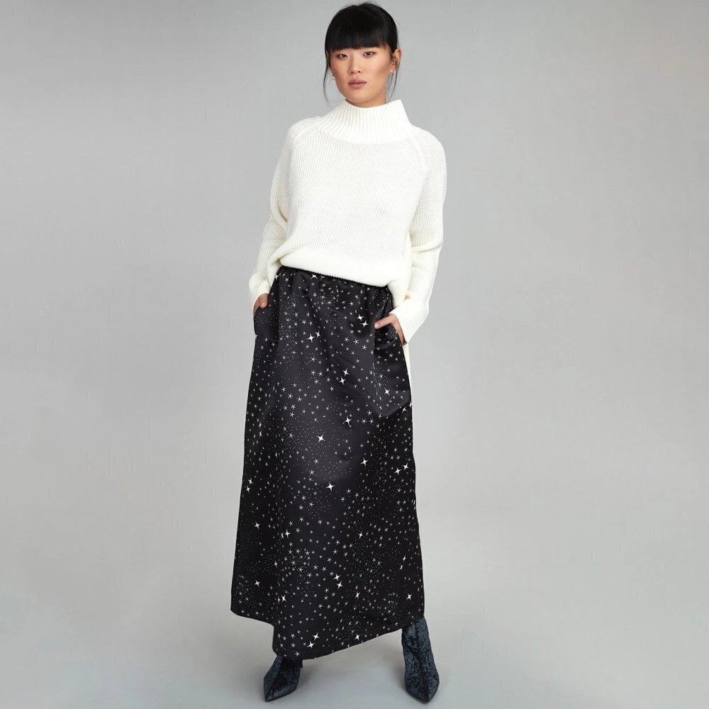 NWT Maska Mode Imperial black & white star print voluminous maxi skirt, M